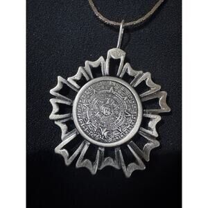 Vintage Sarah Coventry Aztec Calendar Pendant | Brutalist Sunburst Medallion